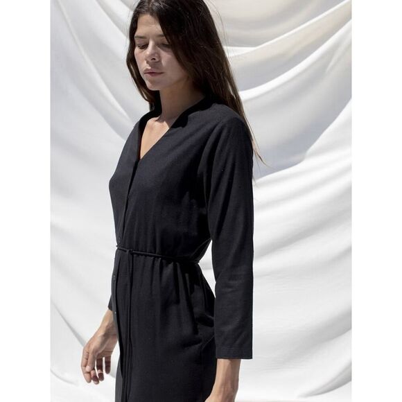 NWT Ozma Mal Pais Black Shirt Dress XS 100% Silk Noil Midi Minimalistic - Picture 2 of 13